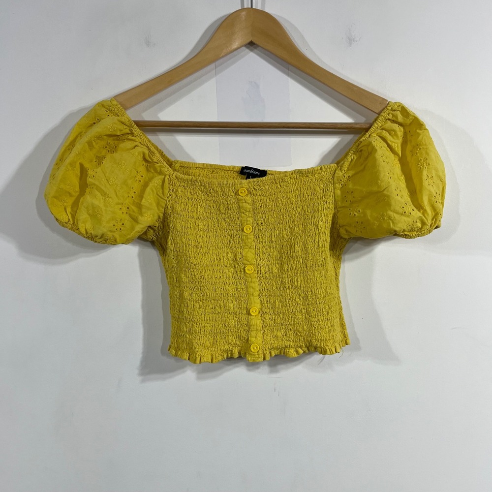 Ambiance Renaissance Y2K Milkmaid Festival Boho Eyelet Crop Top Womens Large 90s